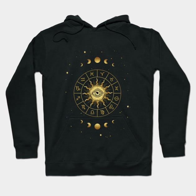 Zodiac Sign Astrology Cosmic Sacred Geometry Hoodie by Foxxy Merch